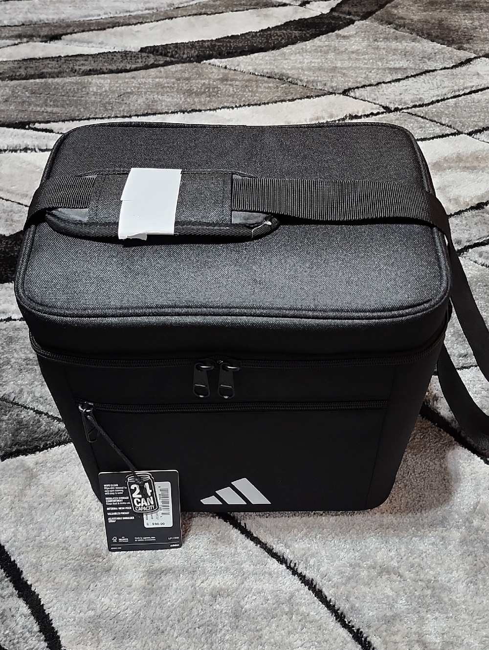 ADIDAS BLACK FULL-ZIP 24-CAN SOFT-SIDED INSULATED PORTABLE TRAVEL COOLER BAG